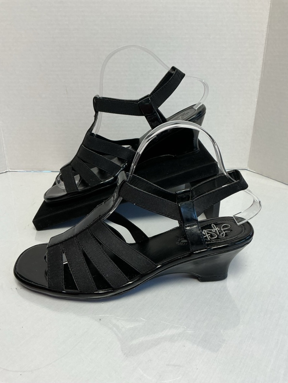 LifeStride Forecast Elastic Strappy Black Wedge Sandals Size 8M Comfort Casual
